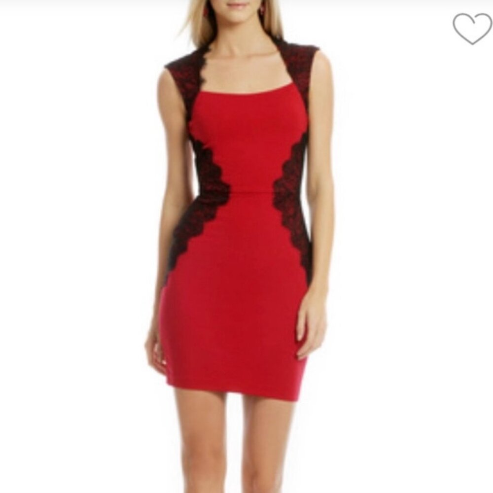 ERIN Erin Fetherston Hourglass Red Scarlet Cocktail Dress Black Eyelash Lace